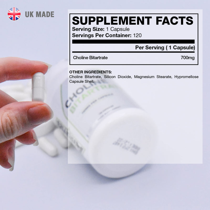 [Australia] - Choline Bitartrate 700mg Capsules by Freak Athletics - 120 Capsules Suitable for Men & Women - UK Made 