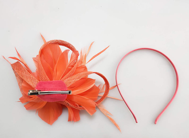 [Australia] - ORIDOOR Fascinators Hat for Women Derby Church Cocktail Tea Party Fascinator Flower Feathers Bridal Headband Clips Headpiece E5 Coral Red 