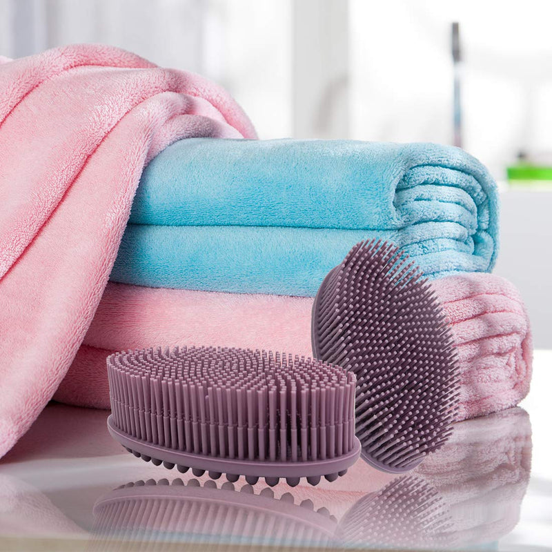 [Australia] - Body Brush,Silicone Body Bath Brush Double Side Back Scrubber Handle Bath Shower Brushes Scrubbers with Ultra Soft Bristles,Non-Slip 