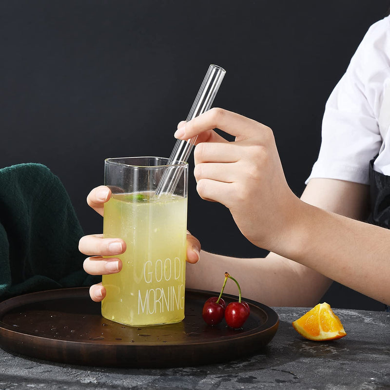 [Australia] - ALINK Reusable Glass Boba Straws, 14mm Extra Wide Clear Smoothie Straws for Bubble Tea, Pack of 4 with 1 Case and 2 Brush 