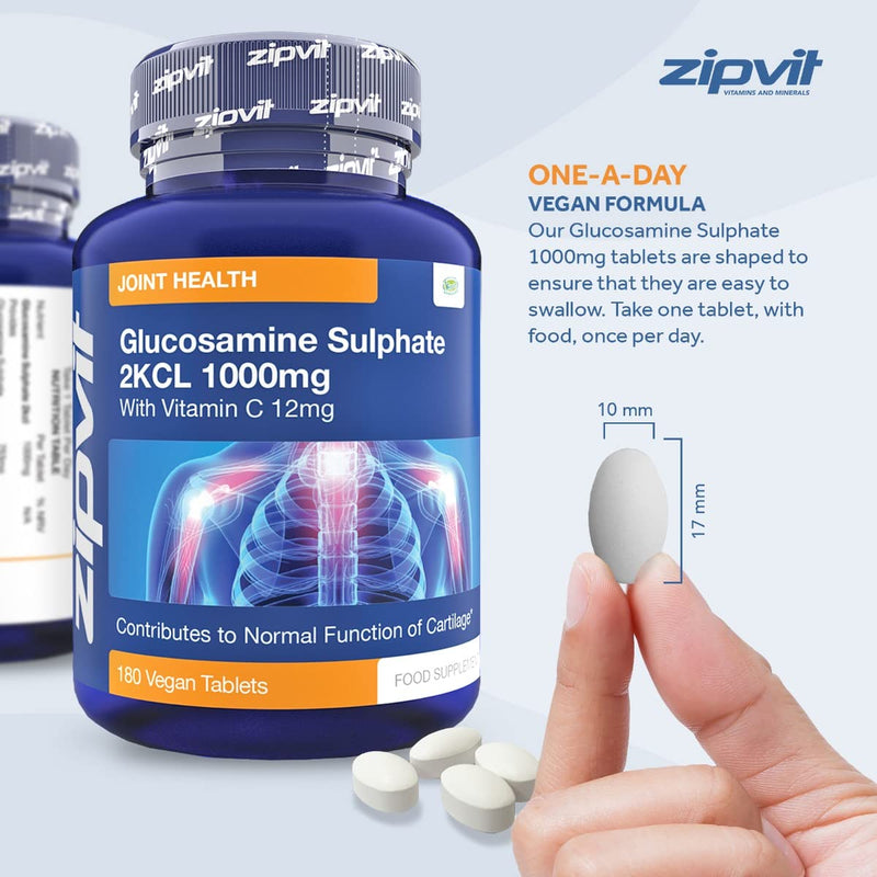 [Australia] - Glucosamine 2kcl 1000mg with Vitamin C, 180 Vegan Glucosamine Sulphate Tablets. 6 Months Supply, UK Manufactured Glucosamine Sulphate 1000mg. 