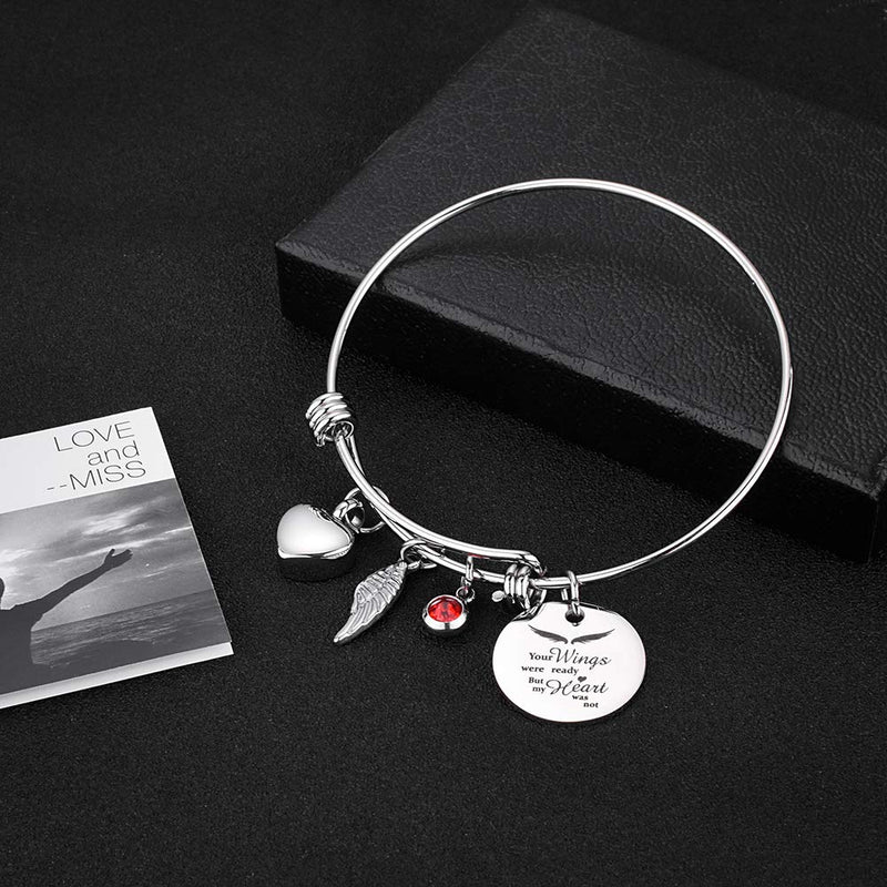 [Australia] - Dletay Cremation Bracelet for Ashes Stainless Steel Urn Bracelet with Heart Charm Ashes Holder Memorial Urn Bangle for Ashes Your wings were ready 