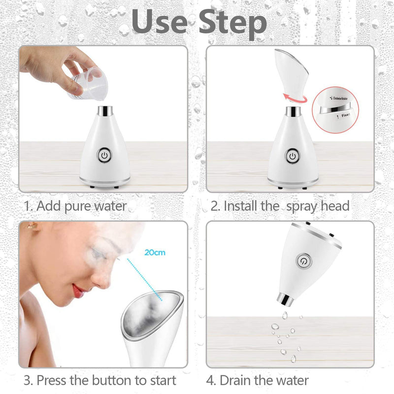 [Australia] - Facial Steamer-Nano Ionic Facial Steamer Warm Mist Humidifier Atomizer Sprayer Moisturizing Face Steamer Home Sauna SPA Face with 4 Piece Stainless Steel Skin Kit and Hair Band 