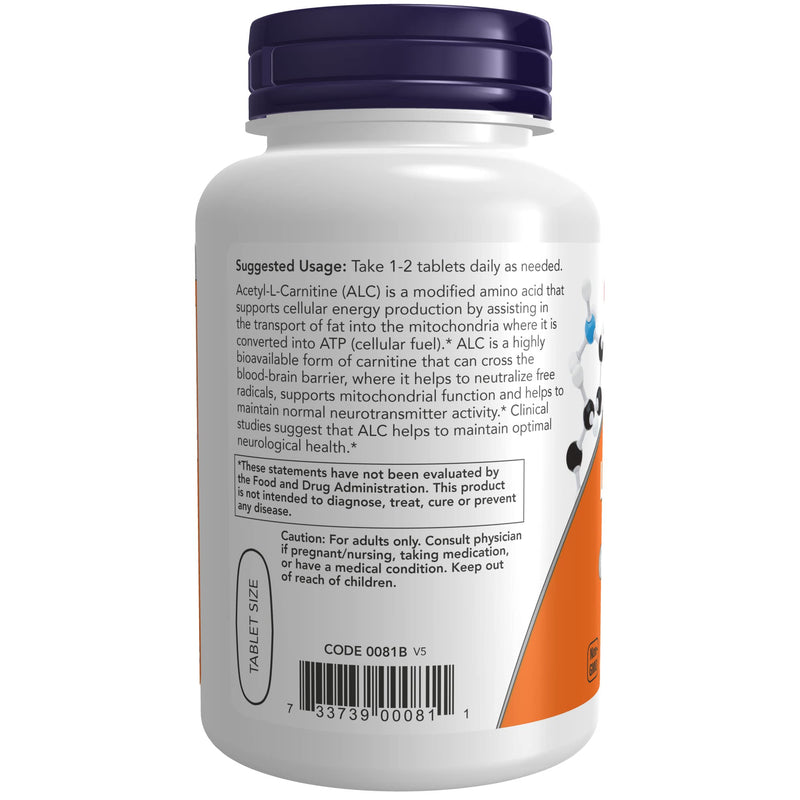 [Australia] - NOW Supplements, Acetyl-L-Carnitine 750 mg, Amino Acid, Brain And Nerve Cell Function*, 90 Tablets 