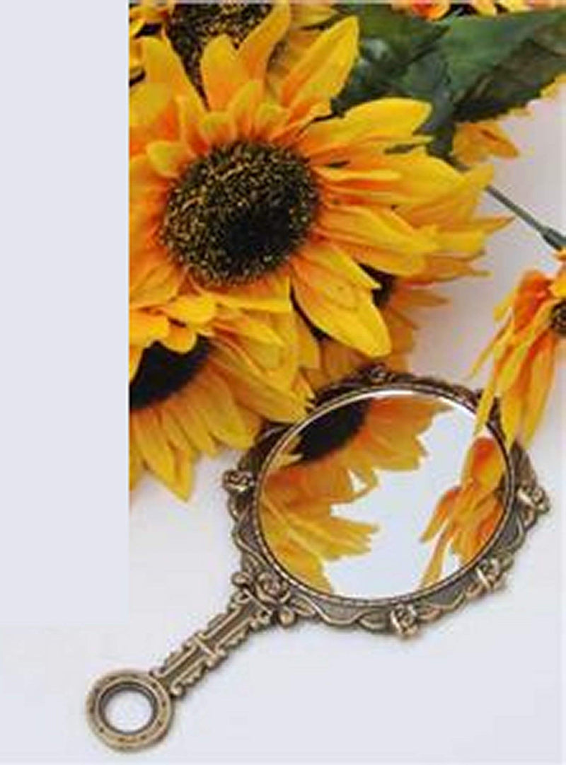 [Australia] - SEHAMANO Roses Designed Vintage Double Sided Handheld Makeup Beauty Metal Mirror Compact Purse Small Mirror (Brass (Matt Gold), 2) Brass (Matt Gold) 