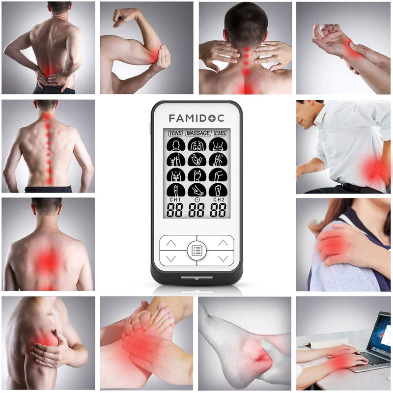 [Australia] - Famidoc TENS/EMS/Massage Units Muscle Stimulator for Pain Relief Therapy with 2 Channels 36 Modes 40 Level Intensity Electronic Pulse Massager Tissue Pain Management for Shoulder Back Neck Arms Legs Fdes116 