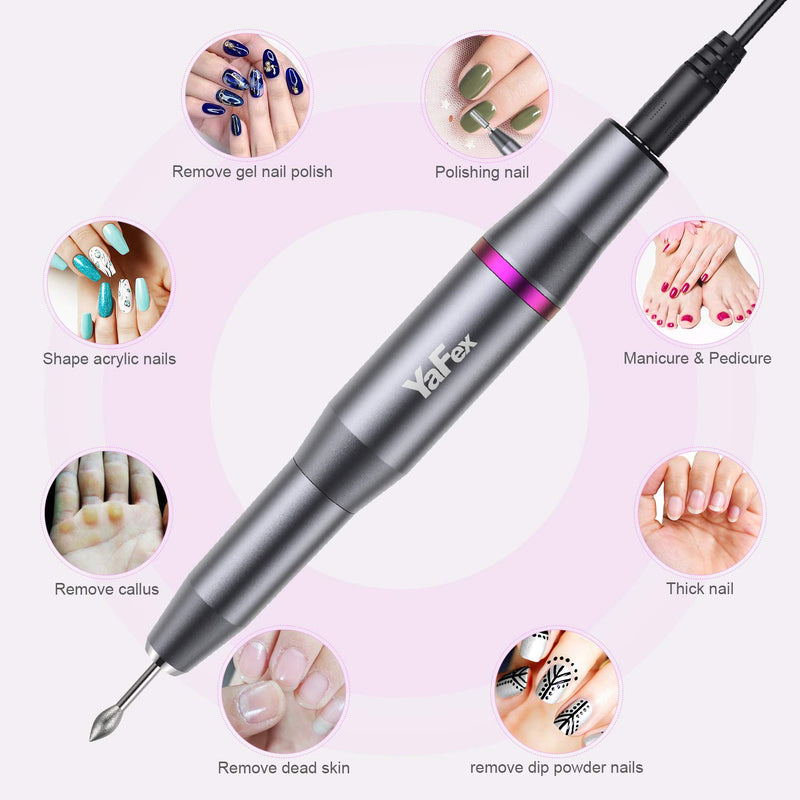 [Australia] - Electric Nail Drill- Professional Portable Manicure Pedicure E-file Kit with Acrylic Fake Nail Clipper for Shaping, Polishing, Removing Acrylic Gel Nails A-Silver 