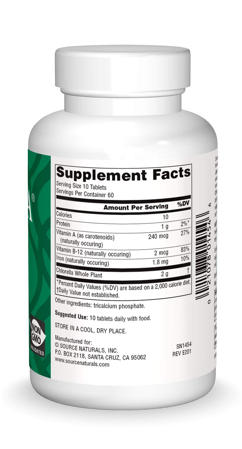 [Australia] - Source Naturals Yaeyama Chlorella 200mg Algae Superfood Nutritional Supplement Source Of B-12, Iron, Protein & Vitamin A - 600 Tablets 