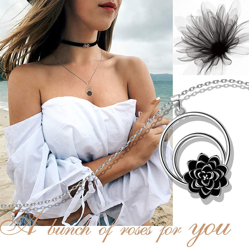 [Australia] - Besilver Sweet Love Kiss Necklace Jewelry Romantic Valentine Gift for Women Girl Sterling Silver Husband Wife Kiss Hug Personalized Birthstone Necklace Gift for Mom Wife Girlfriend E-Flower Necklace 