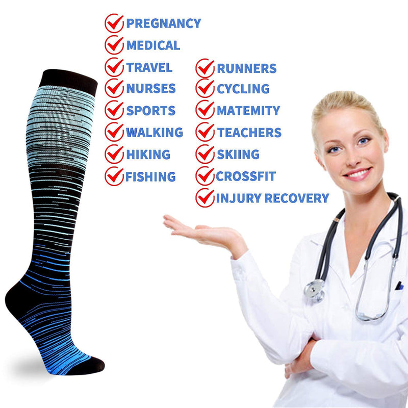 [Australia] - 5 Pairs Compression Socks for Men Women 15-20 mmHg Medical Support for Running Nurses Flight Pregnancy Circulation Athletic Socks (Multicoloured S/M) Multicoloured S/M 
