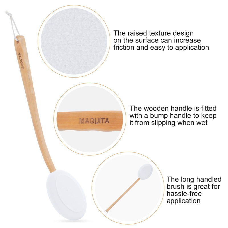 [Australia] - MAQUITA Back Cream Applicator, 2 in 1 Body Brush, Long Range Handle with 3 Pads, Back Brush, Convenient for Self-Application, Portable Travel Back Scrubber 