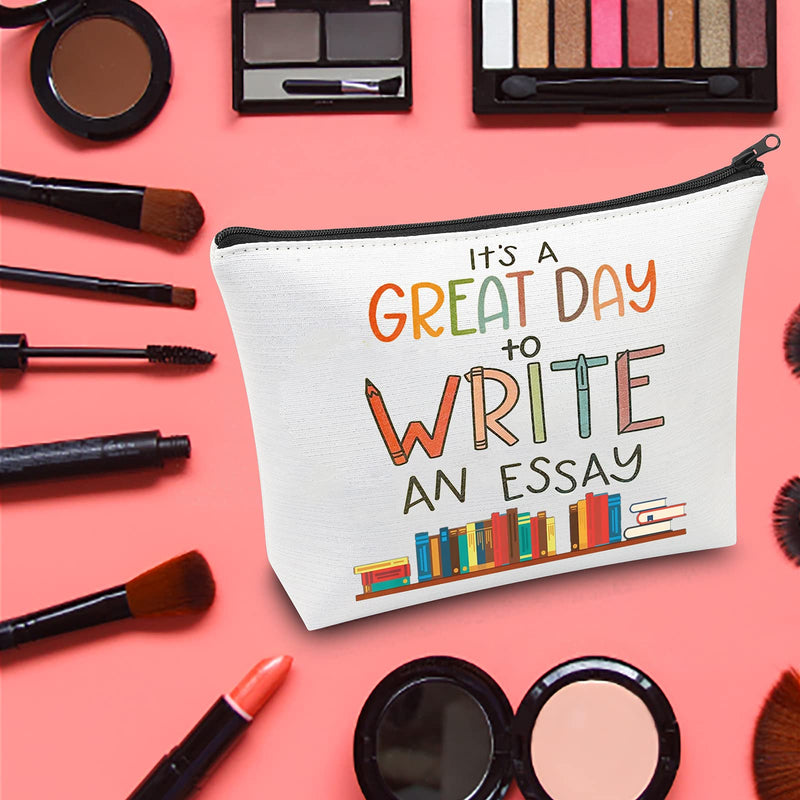 [Australia] - LEVLO Author Writer Cosmetic Make Up Bag Novelist Gift It's A Great Day To Write An Essay Makeup Zipper Pouch Bag Writers Merchandise, Write An Essay, 