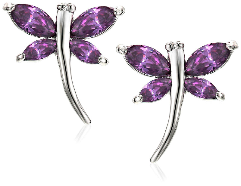 [Australia] - Fairy Tinkerbell Purple Violet Zirconia Crystals Jewelry Set Pendant Necklace 18" Stud Earrings 18 ct White Gold Plated 