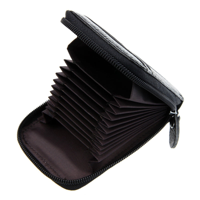 [Australia] - DKER Genuine Leather Mini Credit Card Case Organizer Compact Wallet with ID Window Black 