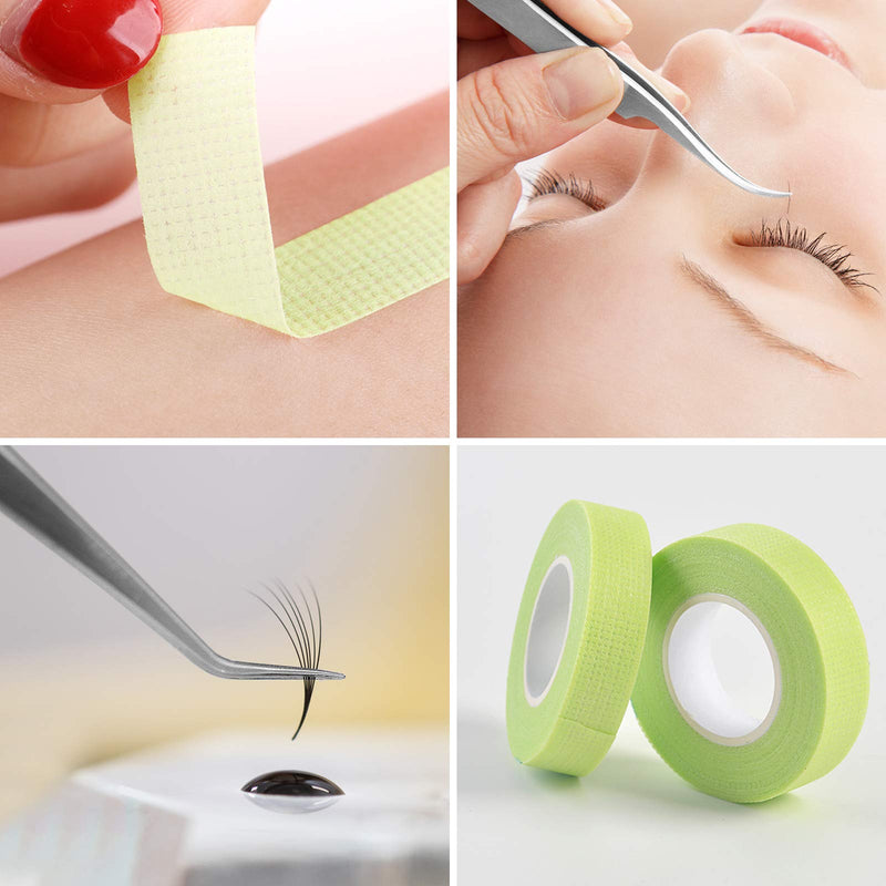 [Australia] - 3 Rolls Eyelash Extension Tape with Tweezers, SourceTon Micropore Fabric Tape Roll 0.5 Inch 10 Yards (Green) with 3 PCS Straight Pointed and Curved Tweezers ( Silver ) 