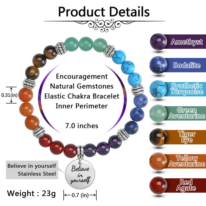 [Australia] - Jovivi 7 Chakra Bracelet Natural Gemstone Yoga Beads Reiki Healing Crystals Beaded Stone Stretch Bracelets with Inspirational Charm 7 Chakra:Believe in Yourself 