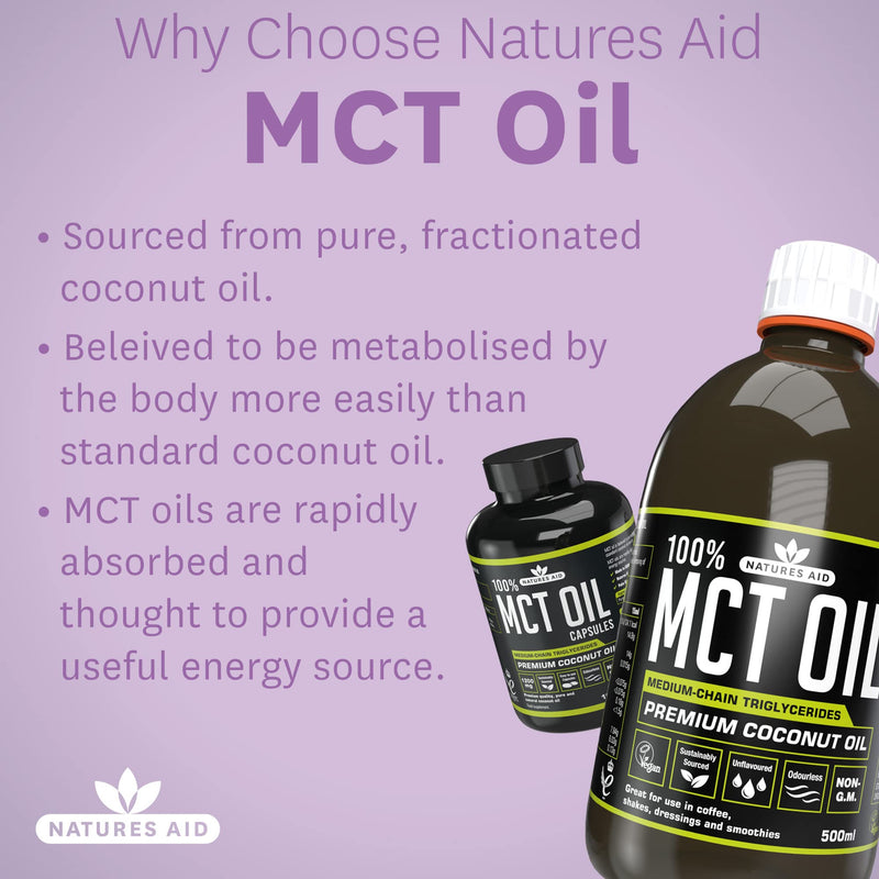 [Australia] - Natures Aid 100 Percent MCT Oil, Premium Coconut Oil, Sustainably Sourced, Add to Coffees or Shakes, Vegan, 500 ml 