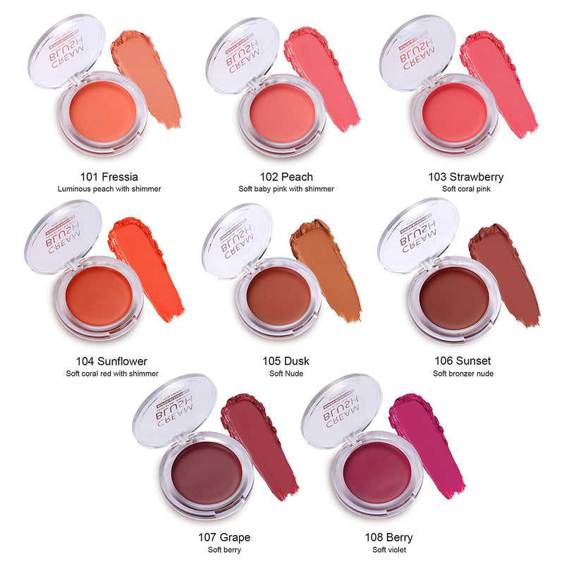 [Australia] - PHOERA Face Cheek Blush Cream Anglicolor Perfect Makeup Cream Blush Cheekcolor, Long-Wear, Matte, Bold, Lightweight, Blends Easily, Contours Cheeks (102#Peach) 102#Peach 