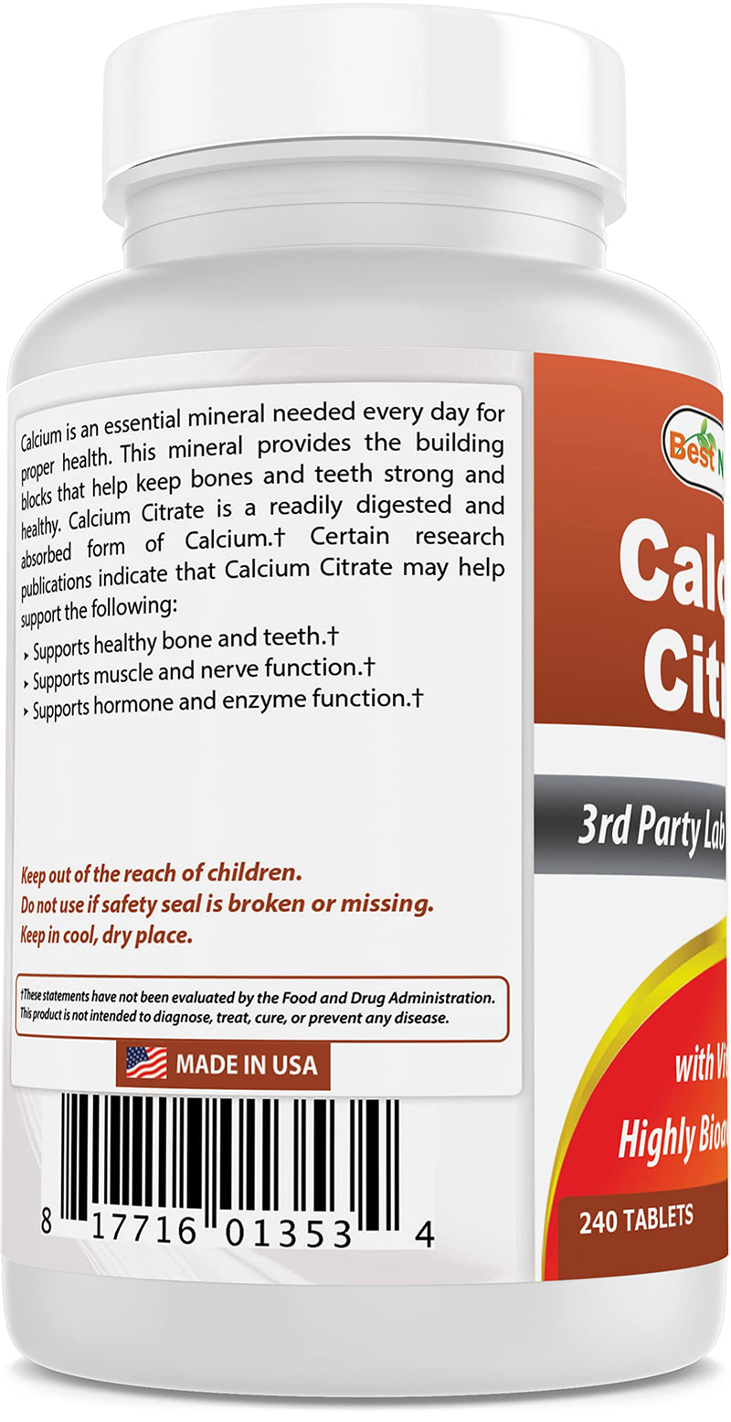 [Australia] - Best Naturals Calcium Citrate with Vitamin D-3 240 Tablets (240 Count (Pack of 1)) 240 Count (Pack of 1) 