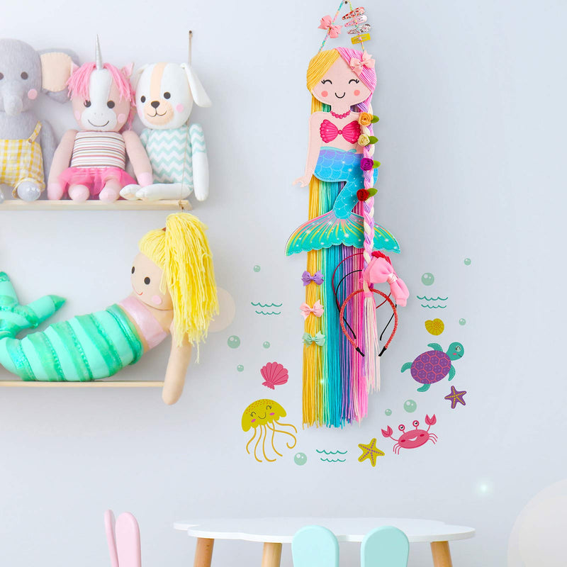 [Australia] - Beinou Hair Bow Holder Organizer for Girls Mermaid Headband Holder Colorful Yarn Tassels Hair Clip Organizer Storage Mermaid Party Decor Home Decor Rainbow 