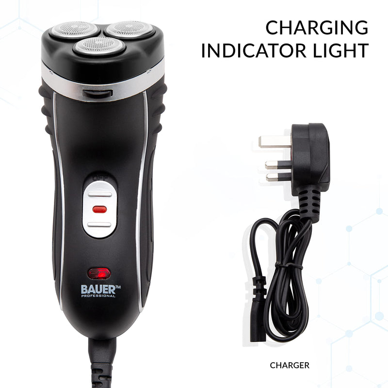 [Australia] - Bauer Professional 38780 Men’s Electric Shaver / Three Flexible Rotary Heads / Ergonomic Grip / Pop-Up Sideburn Trimmer / Cordless & Rechargeable / Head, Face & Body Shaver 