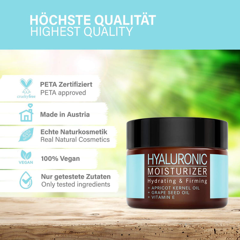 [Australia] - Hyaluron Moisturizer with apricot kernel oil and vitamin E ‚Äì natural vegan cosmetics - 50ml made in Austria by Mother Nature Cosmetics - highly effective moisturizing day cream for the face 