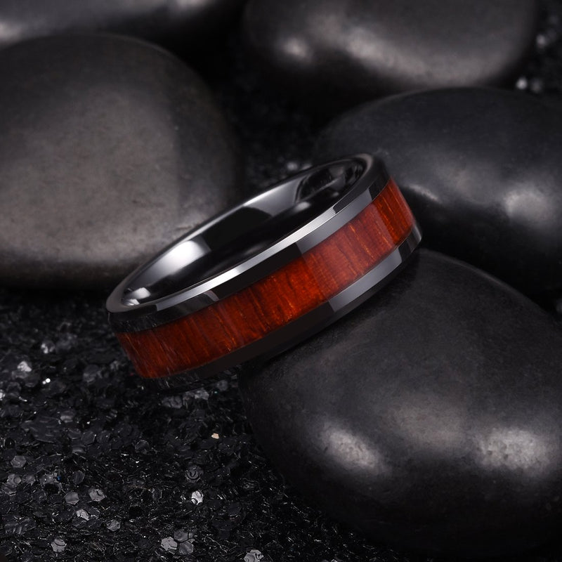 [Australia] - King Will Nature 7mm 8mm Wood Ceramic Ring Wedding Band Polished Finish Comfort Fit 7mm Red Koa Wood 6 