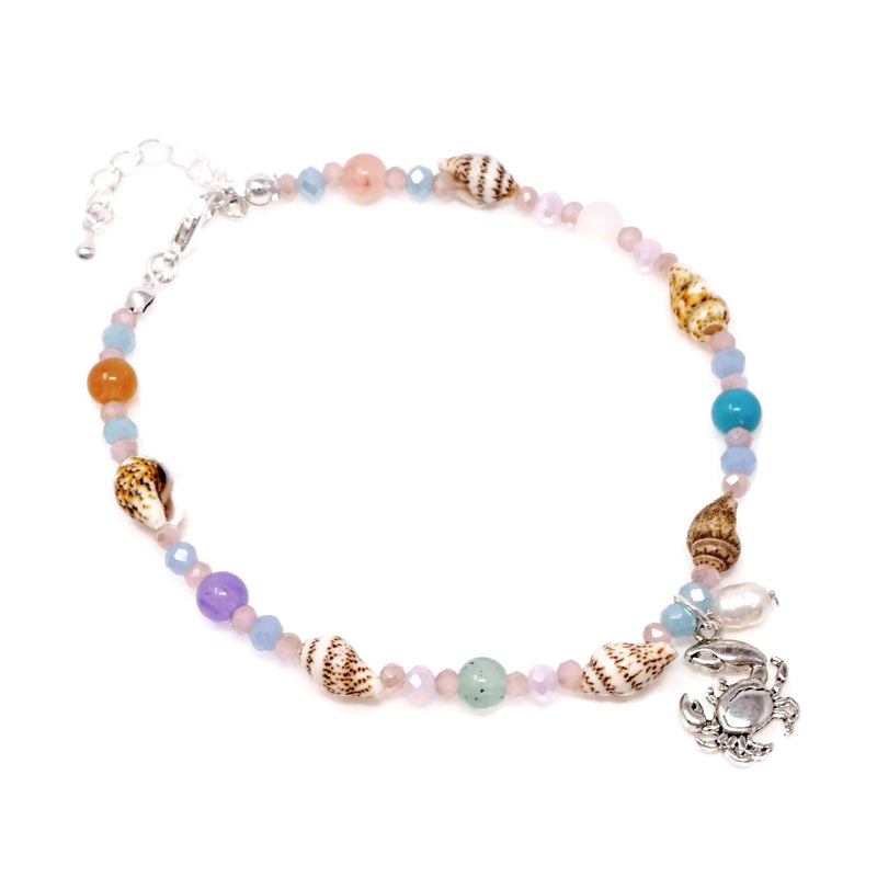 [Australia] - Elosee Sealife Theme Seashell Freshwater Pearl Bead Anklet Crab - Multi Color 