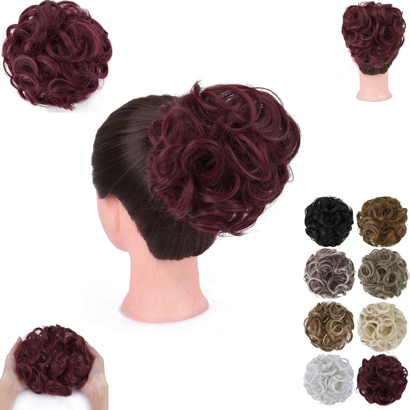 [Australia] - GIRLSHOW Elastic Wave Curly Hair Buns Chignons Hair Scrunchy Extensions Wrap Ponytail Updos Tousled Bun Hairpieces for Women Girls (#Red) #Red 