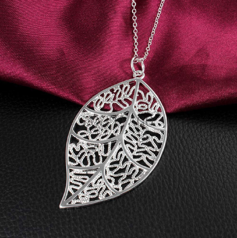 [Australia] - Wenbin Fashion Ladies 925 Sterling Silver Cute Natural Leaves Pendant Necklace Earrings Jewelry Set Autumn Boho Handmade Jewelry Set 