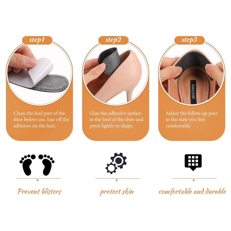 [Australia] - 4 Pairs Heel Grips Heel Shoe Grip Liner Self Heel Inserts Cushion Pads Stickers Foot Care Protector Back of Heel Protector (Black, Brown) 