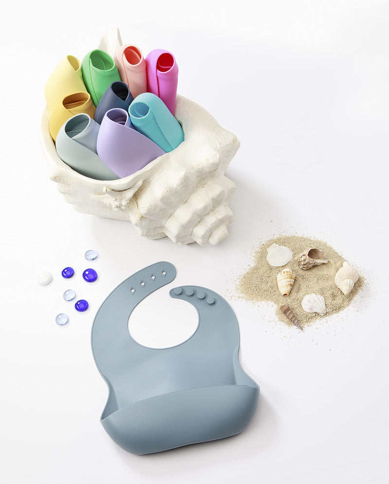 [Australia] - 2-Pack Silicone Baby Bibs - Easy Clean - Multi Colors - Adjustable Fit - Durable - Waterproof Aqua Blue/Floral Purple 