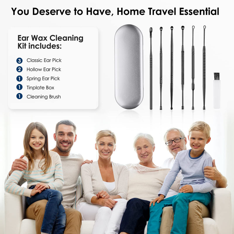 [Australia] - Ear Cleaning Kit,Safe Ear Wax Removal Tool,Earwax Removal Kit,Easy to Use,Painless Ear Pick,with Storage Box and Cleaning Brush (Black) Black 