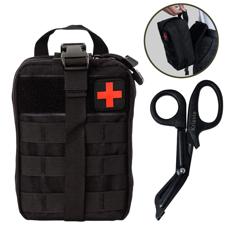 [Australia] - Krisvie First Aid Molle Pouch EMT Pouch Detachable Tactical Medical Bag for Outdoor Activities with Shear Black 
