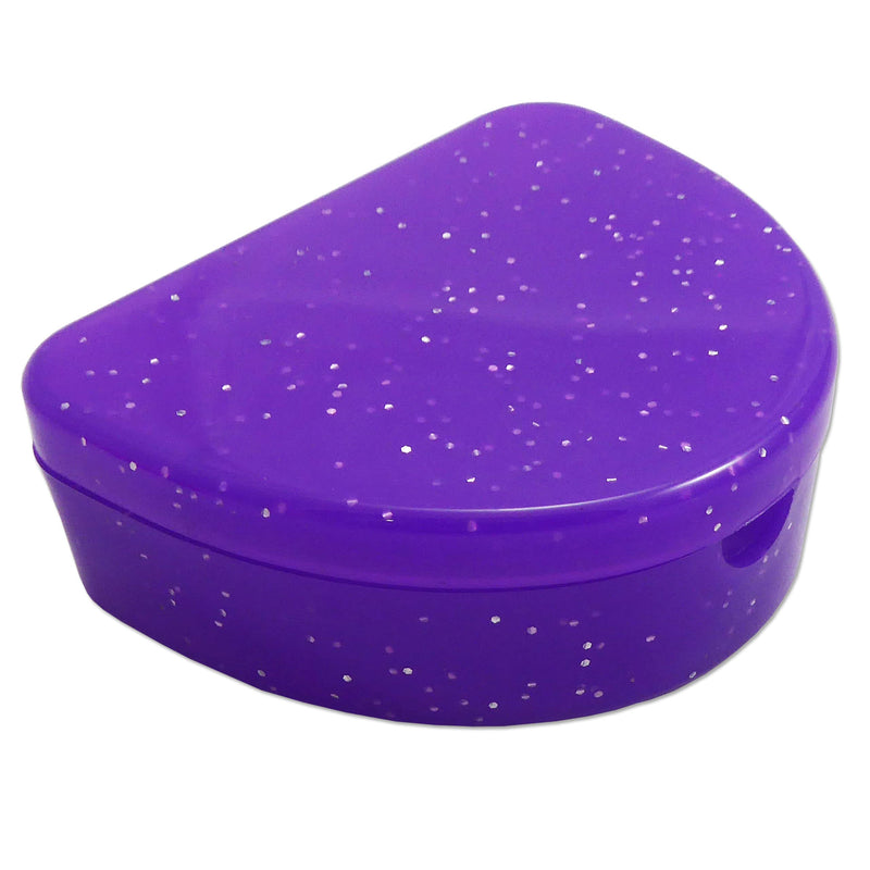 [Australia] - Slim Orthodontic Dental Case - Colour & Glitter Choices for Retainers, Bleaching Trays, Dentures & More (Glitter Purple) Glitter Purple 