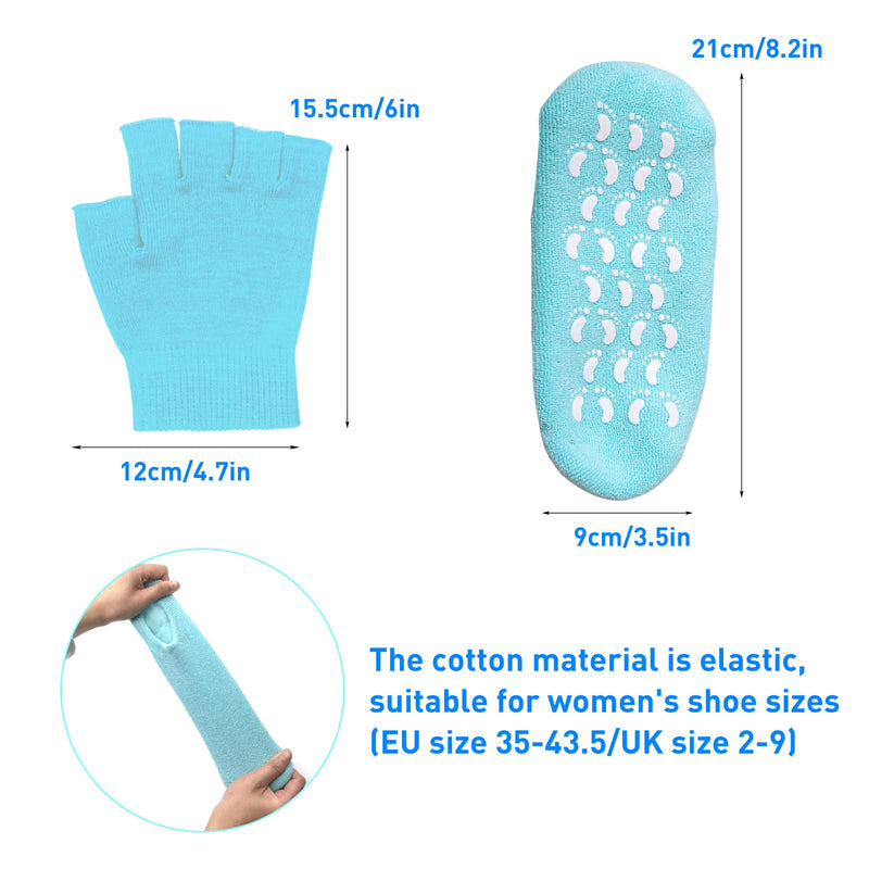 [Australia] - Foot Moisturising Socks Elastic Anti-slip Cotton Hand Moisturising Gloves Blue 1 Pairs Socks + 1Pairs Gloves (Women UK 2-9) 