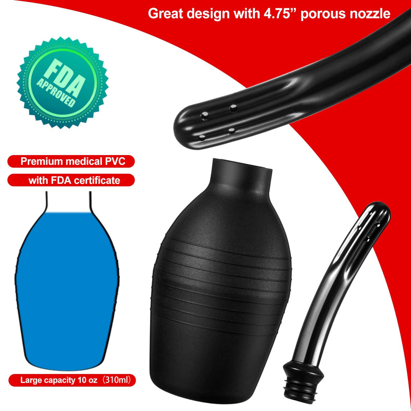 [Australia] - 10 Oz Enema Bulb for Men Women, Full Silicone Anal Douche, Reusable Cleaner Leakproof Douche Ball with 8 Flushing Holes for Colon Cleansing, Douche for Men （Black） Black 