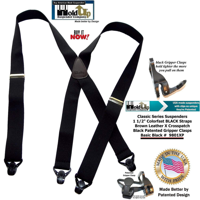 [Australia] - HoldUp Brand Classic Series Basic Black Suspenders with Black Gripper Clasp 