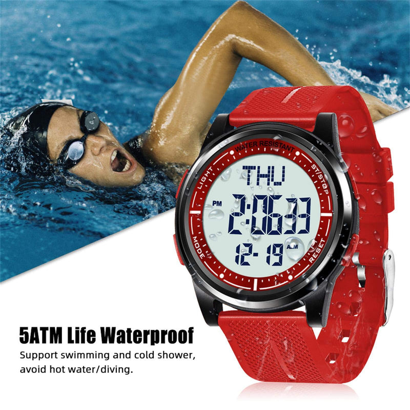 [Australia] - Beeasy Digital Watch Waterproof with Stopwatch Alarm Countdown Dual Time, Ultra-Thin Super Wide-Angle Display Digital Wrist Watches for Men Women Red 
