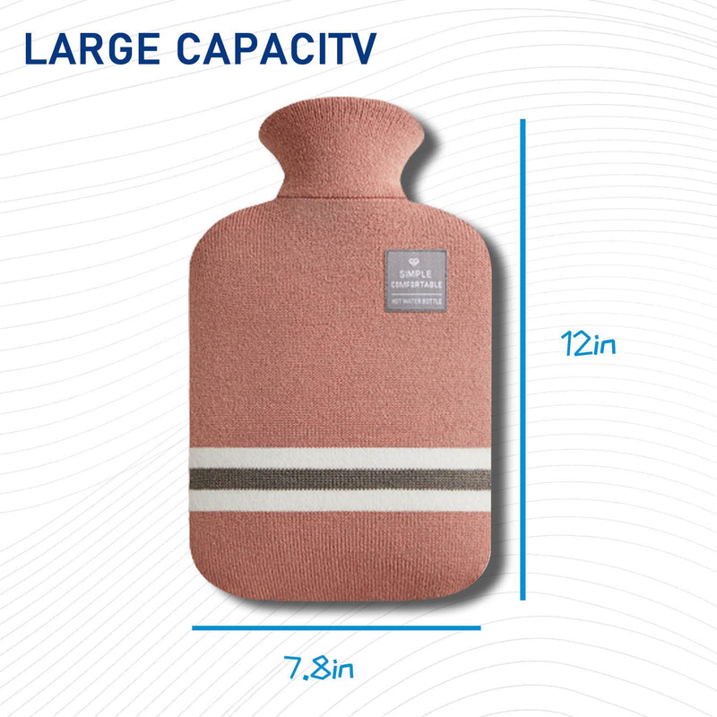 [Australia] - 2 Litre Hot Water Bottle PVC Material No Odour Hot Water Bag Knitted Shirt Stripes Can Be Heated for Winter Hand and Foot Warming (Light Grey) Light grey 