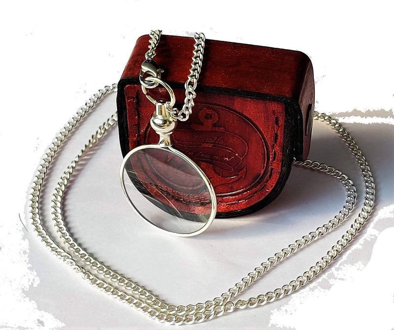 [Australia] - Castle Instruments Silver Coated Magnifying Glass, Optical Magnifier Lens with A Beautiful Necklace Chain Monocle for Library Reading Fine Print Zooming Increase Vision Jewelry () 