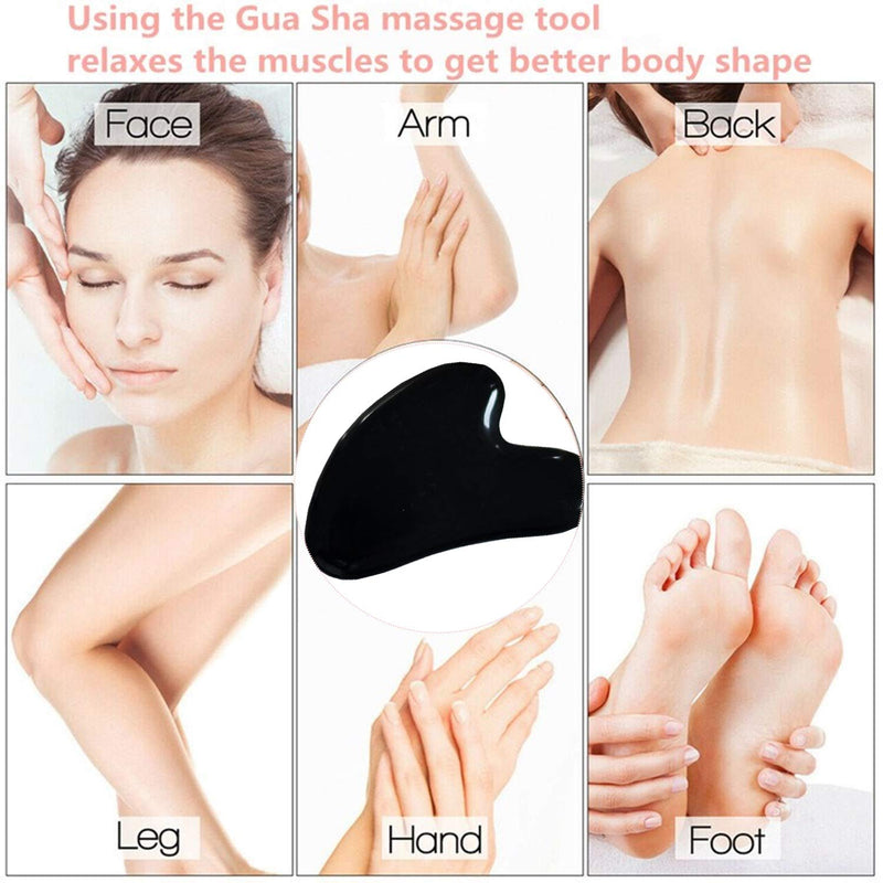 [Australia] - Gua Sha Face Massage Tool,Rose Quartz Facial Massager Tool for Wrinkles,Skin Tightening, Lift Firming,Eye Puffiness Treatment, Neck Anti Aging (Guasha-Black) Guasha-Black 