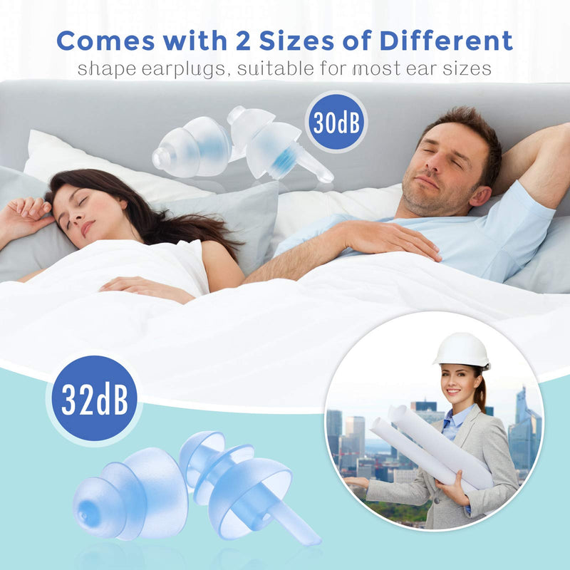 [Australia] - Sleeping Ear Plugs, Hearprotek 2 Pairs Ear Plugs (32db & 30db) Ultra Soft Noise Reduction and Hearing Protection earplugs for Side Sleepers, snoring, Travel, Working, Study, Safety Blue 
