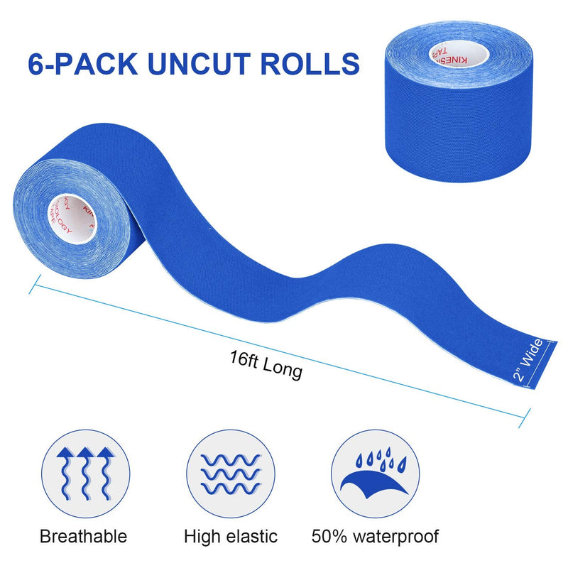 [Australia] - Kinesiology Tape Athletic Tape, Lychee Supports & Protects Muscles, Waterproof and Latex Free, Breathable Elastic for Sport Activity (Dark Blue, 6 Rolls) Dark Blue 