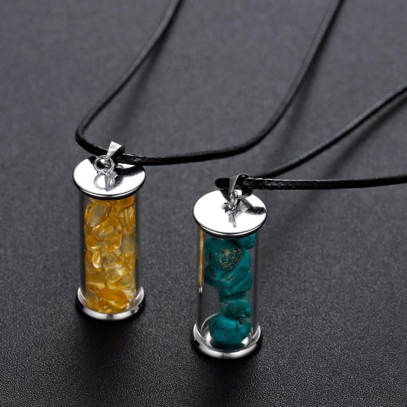 [Australia] - JUNHAN Chakra Healing Crystal Wishing Bottle Pendants Necklace for Womens Girls Tumbled Rock Wicca Tumble Stone Wish Reiki Energy Pendant Jewelry Amethyst 