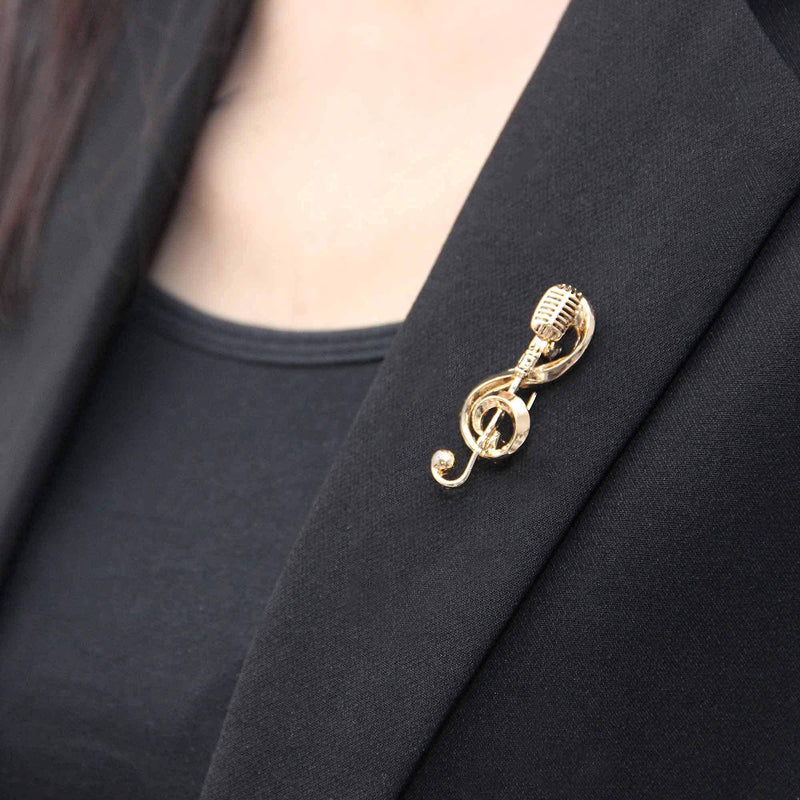 [Australia] - MZHSMZHR Microphone Music Note Brooch Pins broches Jewelry for Women Cute pins Fashion Jewelry Brooch Simple Accessories Gifts for Party New Year' s Gifts Gold 
