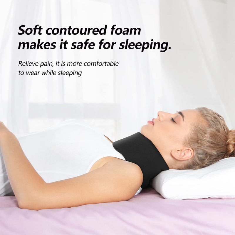 [Australia] - Soft Foam Neck Brace Universal Cervical Collar, Adjustable Neck Support Brace for Sleeping - Relieves Neck Pain and Spine Pressure, Neck Collar After Whiplash or Injury (Black, 3" Depth Collar, M) Black Average 3" Depth Collar Medium (13.3-15.7 Inch) 
