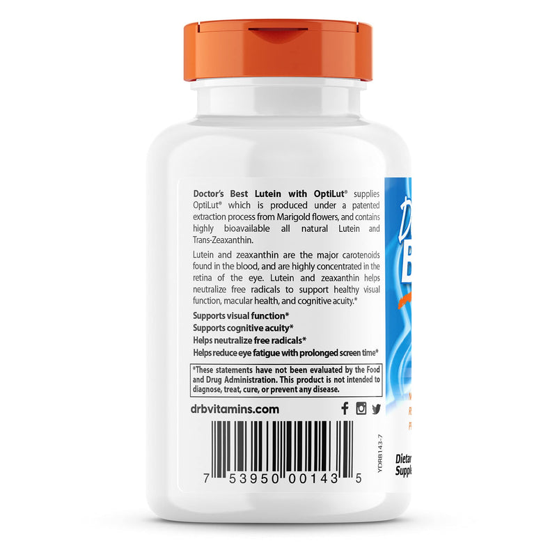 [Australia] - Doctor's Best Lutein with OptiLut Non-GMO, Vegan, Gluten Free, Soy Free, Eye Health, 20 mg, 120 Veggie Caps 