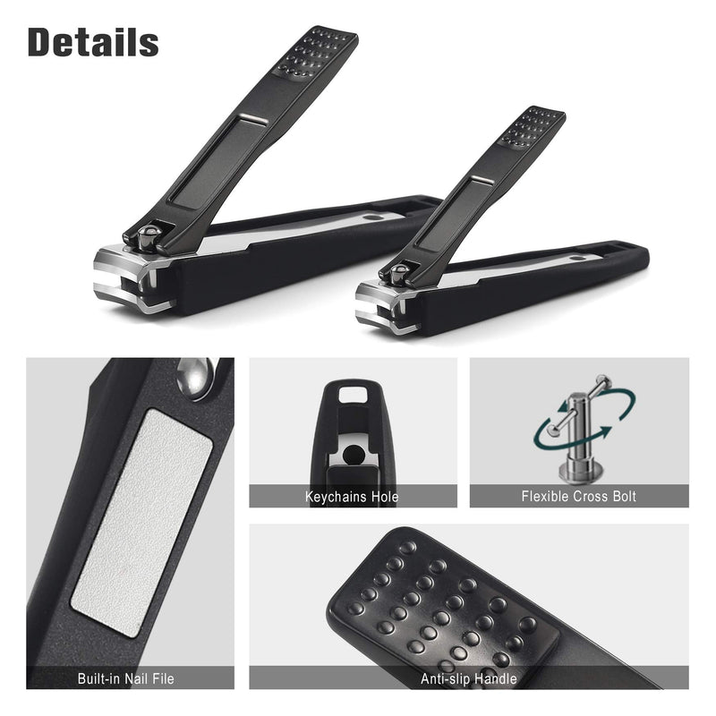 [Australia] - FERYES Nail Clippers with Catcher 2 PCS Set, No Splash Fingernail Clipper and Toenail Clipper, Stainless Steel Nail Cutters - W/Black Metal Case Packing Matt Black 