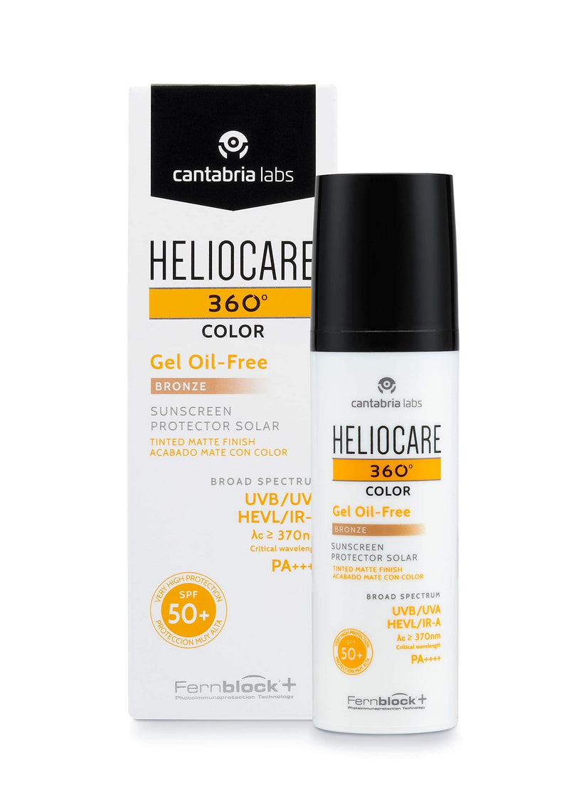 [Australia] - Heliocare 360 Colour Gel Oil-Free Bronze SPF50+ 50ml / Sunscreen For Face/Daily UVA UVB Visible Light Infrared-A Anti-Ageing Sun Protection/Matte Foundation Coverage 